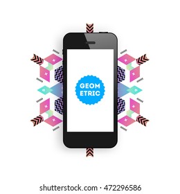 Mobile Phone Icon, Trendy geometric flat pattern, abstract background for brochure, flyer or presentations design, vector illustration.