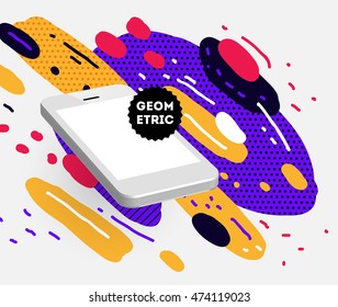 Mobile Phone Icon, Trendy geometric flat pattern, abstract background for brochure, flyer or presentations design, vector illustration.