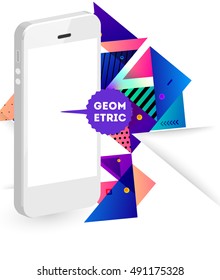 Mobile Phone Icon with Trendy Geometric Background for Mobile Technologies Concepts and Designs - Vector Illustration