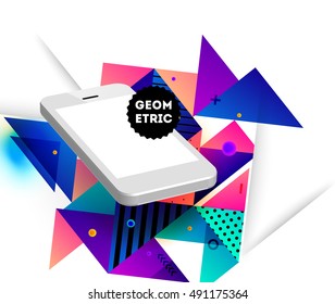 Mobile Phone Icon with Trendy Geometric Background for Mobile Technologies Concepts and Designs - Vector Illustration