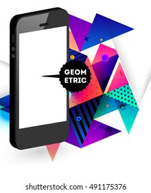 Mobile Phone Icon with Trendy Geometric Background for Mobile Technologies Concepts and Designs - Vector Illustration