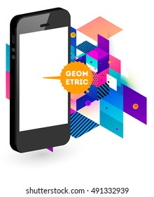 Mobile Phone Icon with Trendy Geometric Background for Mobile Technologies Concepts and Designs - Vector Illustration