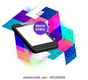 Mobile Phone Icon with Trendy Geometric Background for Mobile Technologies Concepts and Designs - Vector Illustration