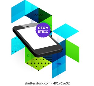 Mobile Phone Icon with Trendy Geometric Background for Mobile Technologies Concepts and Designs - Vector Illustration
