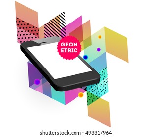 Mobile Phone Icon with Trendy Geometric Background for Mobile Technologies Concepts and Designs - Vector Illustration
