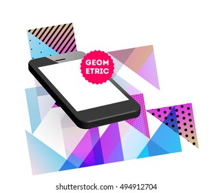 Mobile Phone Icon with Trendy Geometric Background for Mobile Technologies Concepts and Designs - Vector Illustration