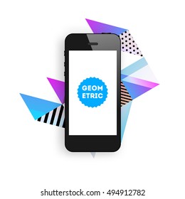 Mobile Phone Icon with Trendy Geometric Background for Mobile Technologies Concepts and Designs - Vector Illustration