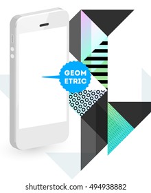 Mobile Phone Icon with Trendy Geometric Background for Mobile Technologies Concepts and Designs - Vector Illustration