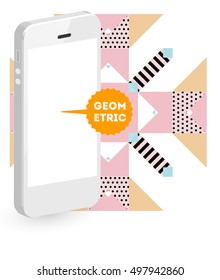 Mobile Phone Icon with Trendy Geometric Background for Mobile Technologies Concepts and Designs - Vector Illustration