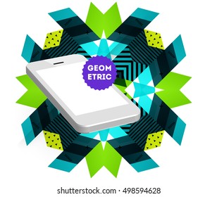 Mobile Phone Icon with Trendy Geometric Background for Mobile Technologies Concepts and Designs - Vector Illustration