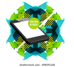 Mobile Phone Icon with Trendy Geometric Background for Mobile Technologies Concepts and Designs - Vector Illustration