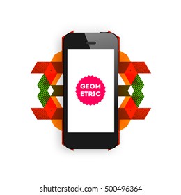 Mobile Phone Icon with Trendy Geometric Background for Mobile Technologies Concepts and Designs - Vector Illustration