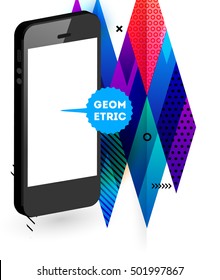 Mobile Phone Icon with Trendy Geometric Background for Mobile Technologies Concepts and Designs - Vector Illustration