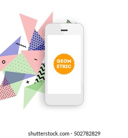 Mobile Phone Icon with Trendy Geometric Background for Mobile Technologies Concepts and Designs - Vector Illustration