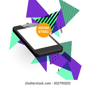 Mobile Phone Icon with Trendy Geometric Background for Mobile Technologies Concepts and Designs - Vector Illustration