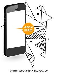 Mobile Phone Icon with Trendy Geometric Background for Mobile Technologies Concepts and Designs - Vector Illustration