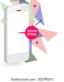 Mobile Phone Icon with Trendy Geometric Background for Mobile Technologies Concepts and Designs - Vector Illustration