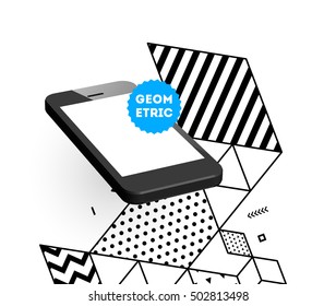 Mobile Phone Icon with Trendy Geometric Background for Mobile Technologies Concepts and Designs - Vector Illustration