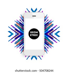 Mobile Phone Icon with Trendy Geometric Background for Mobile Technologies Concepts and Designs - Vector Illustration