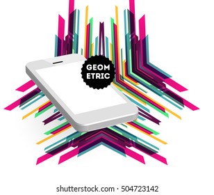 Mobile Phone Icon with Trendy Geometric Background for Mobile Technologies Concepts and Designs - Vector Illustration