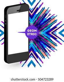 Mobile Phone Icon with Trendy Geometric Background for Mobile Technologies Concepts and Designs - Vector Illustration