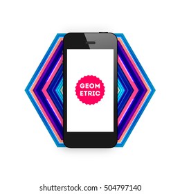 Mobile Phone Icon with Trendy Geometric Background for Mobile Technologies Concepts and Designs - Vector Illustration