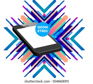 Mobile Phone Icon with Trendy Geometric Background for Mobile Technologies Concepts and Designs - Vector Illustration