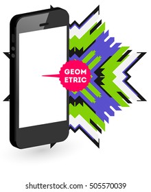 Mobile Phone Icon with Trendy Geometric Background for Mobile Technologies Concepts and Designs - Vector Illustration