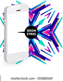 Mobile Phone Icon with Trendy Geometric Background for Mobile Technologies Concepts and Designs - Vector Illustration