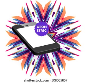 Mobile Phone Icon with Trendy Geometric Background for Mobile Technologies Concepts and Designs - Vector Illustration