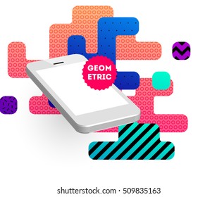 Mobile Phone Icon with Trendy Geometric Background for Mobile Technologies Concepts and Designs - Vector Illustration
