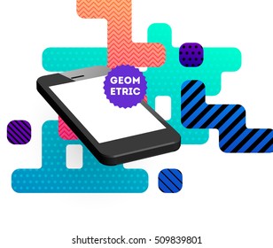 Mobile Phone Icon with Trendy Geometric Background for Mobile Technologies Concepts and Designs - Vector Illustration