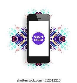 Mobile Phone Icon, Trendy geometric flat pattern, abstract background for brochure, flyer or presentations design, vector illustration.