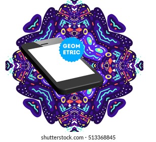 Mobile Phone Icon, Trendy geometric flat pattern, abstract background for brochure, flyer or presentations design, vector illustration.