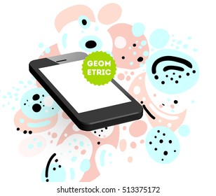 Mobile Phone Icon, Trendy geometric flat pattern, abstract background for brochure, flyer or presentations design, vector illustration.