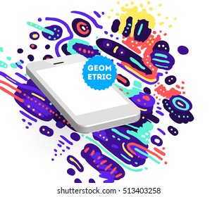 Mobile Phone Icon, Trendy geometric flat pattern, abstract background for brochure, flyer or presentations design, vector illustration.