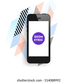 Mobile Phone Icon with Trendy Geometric Background for Technologies Concepts and Designs - Vector Illustration