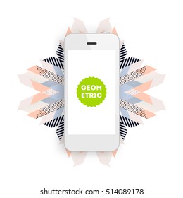 Mobile Phone Icon with Trendy Geometric Background for Technologies Concepts and Designs - Vector Illustration