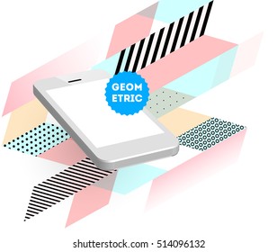 Mobile Phone Icon with Trendy Geometric Background for Technologies Concepts and Designs - Vector Illustration