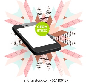Mobile Phone Icon with Trendy Geometric Background for Technologies Concepts and Designs - Vector Illustration