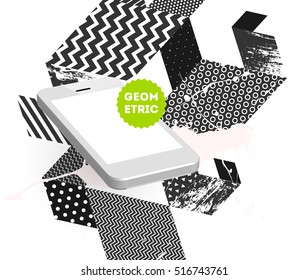 Mobile Phone Icon with Trendy Geometric Background for Technologies Concepts and Designs - Vector Illustration