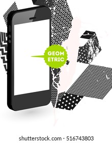 Mobile Phone Icon with Trendy Geometric Background for Technologies Concepts and Designs - Vector Illustration