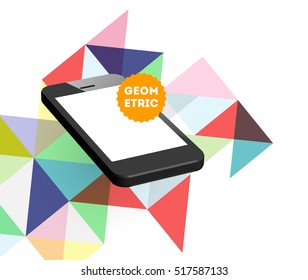 Mobile Phone Icon with Trendy Geometric Background for Technologies Concepts and Designs - Vector Illustration