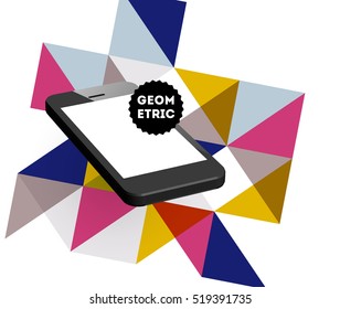 Mobile Phone Icon with Trendy Geometric Background for Technologies Concepts and Designs - Vector Illustration