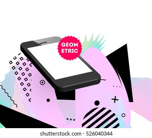 Mobile Phone Icon with Trendy Geometric Background for Technologies Concepts and Designs - Vector Illustration