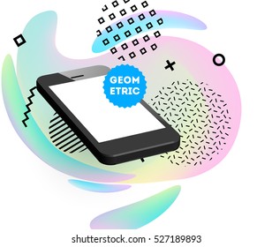 Mobile Phone Icon with Trendy Geometric Background for Technologies Concepts and Designs - Vector Illustration