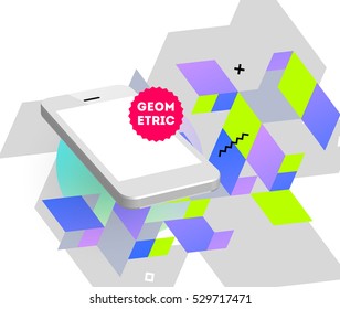 Mobile Phone Icon with Trendy Geometric Background for Technologies Concepts and Designs - Vector Illustration