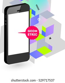 Mobile Phone Icon with Trendy Geometric Background for Technologies Concepts and Designs - Vector Illustration
