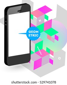 Mobile Phone Icon with Trendy Geometric Background for Technologies Concepts and Designs - Vector Illustration