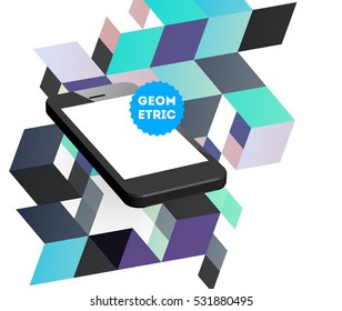 Mobile Phone Icon with Trendy Geometric Background for Technologies Concepts and Designs - Vector Illustration